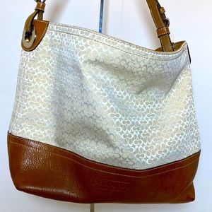 Coach 11666 Cream and Brown SignatureBag Tote